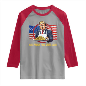 Funny Trump Fry 2024 Raglan Shirt Make French Fries Great Again American Flag TS02 Sport Gray Red Print Your Wear
