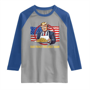 Funny Trump Fry 2024 Raglan Shirt Make French Fries Great Again American Flag TS02 Sport Gray Royal Print Your Wear