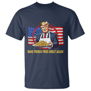 Funny Trump Fry 2024 T Shirt Make French Fries Great Again American Flag TS02 Navy Print Your Wear