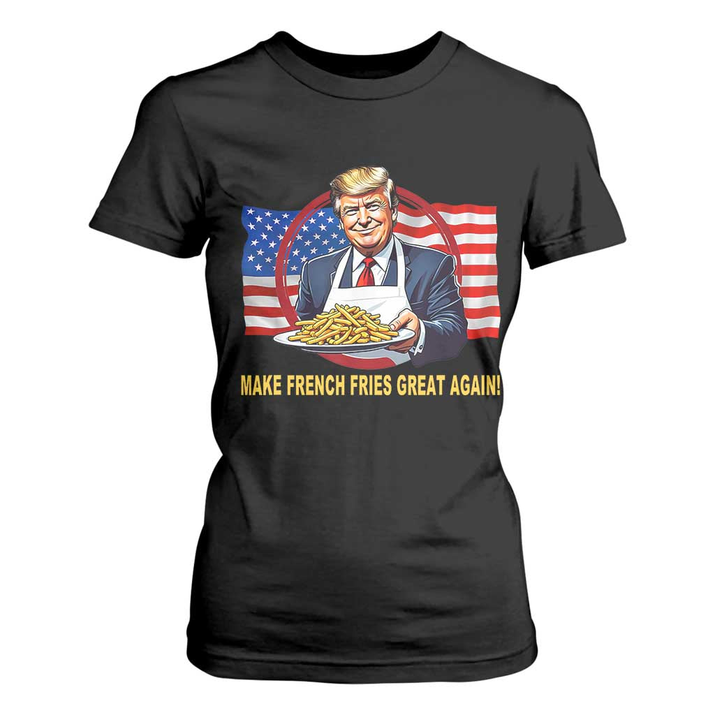 Funny Trump Fry 2024 T Shirt For Women Make French Fries Great Again American Flag TS02 Black Print Your Wear