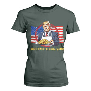 Funny Trump Fry 2024 T Shirt For Women Make French Fries Great Again American Flag TS02 Dark Forest Green Print Your Wear