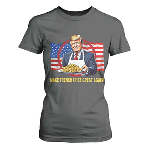 Funny Trump Fry 2024 T Shirt For Women Make French Fries Great Again American Flag TS02 Dark Heather Print Your Wear