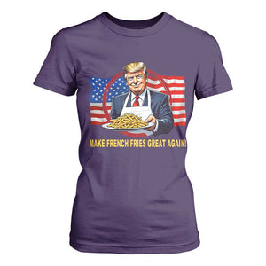 Funny Trump Fry 2024 T Shirt For Women Make French Fries Great Again American Flag TS02 Purple Print Your Wear
