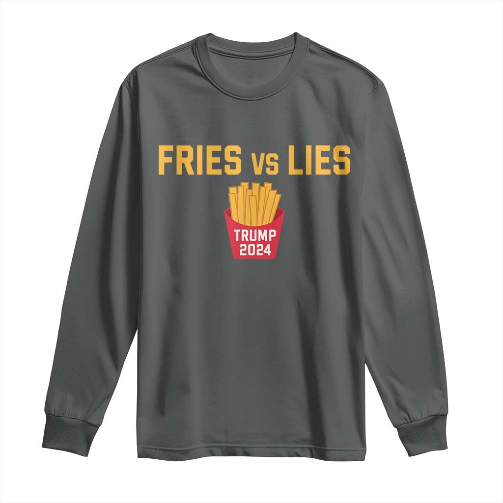 Funny Trump French Fry 2024 Long Sleeve Shirt Fries vs Lies TS02 Dark Heather Print Your Wear