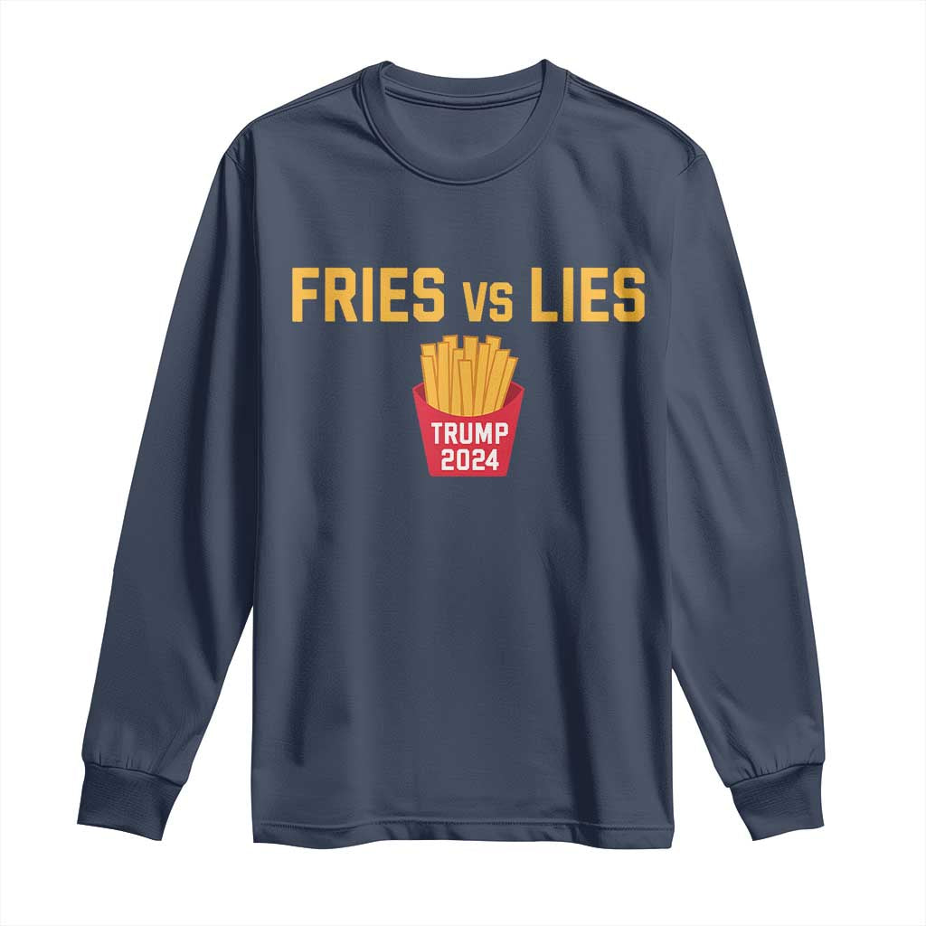 Funny Trump French Fry 2024 Long Sleeve Shirt Fries vs Lies TS02 Navy Print Your Wear