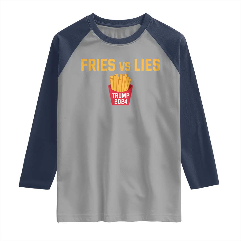 Funny Trump French Fry 2024 Raglan Shirt Fries vs Lies TS02 Sport Gray Navy Print Your Wear