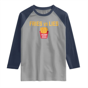 Funny Trump French Fry 2024 Raglan Shirt Fries vs Lies TS02 Sport Gray Navy Print Your Wear