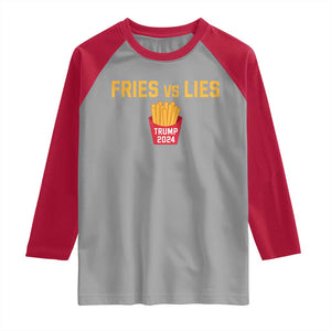 Funny Trump French Fry 2024 Raglan Shirt Fries vs Lies TS02 Sport Gray Red Print Your Wear