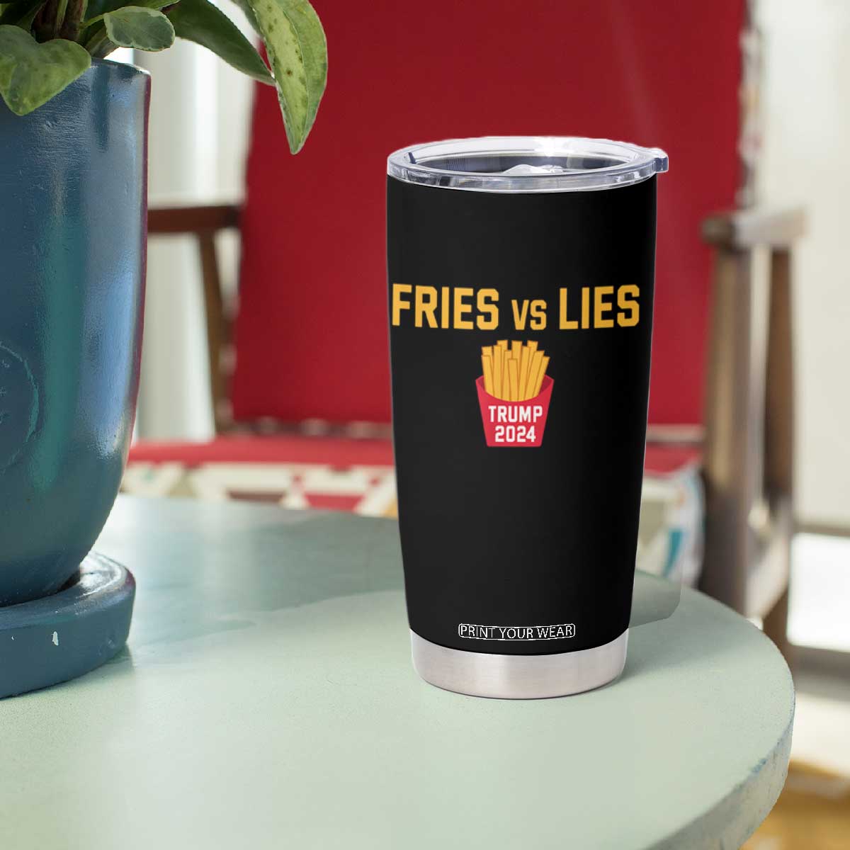 Funny Trump French Fry 2024 Tumbler Cup Fries vs Lies TS02 Print Your Wear