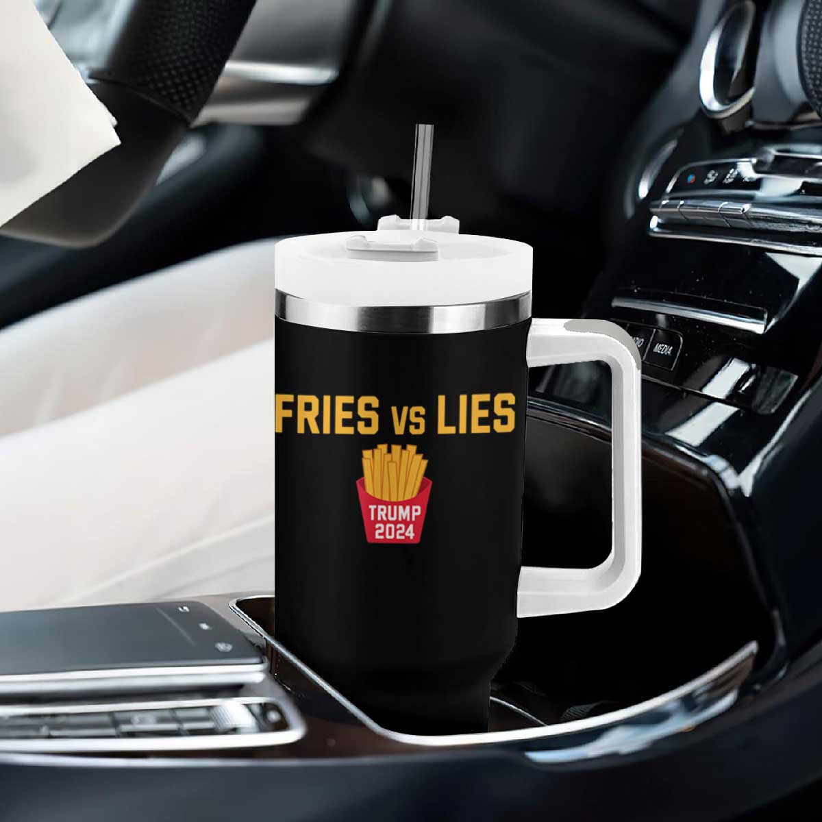Funny Trump French Fry 2024 Tumbler With Handle Fries vs Lies TS02 Print Your Wear