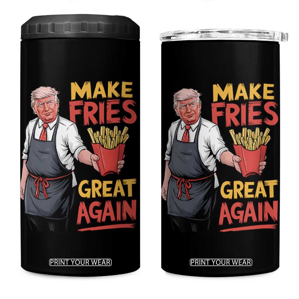 Funny Trump Fry 2024 4 in 1 Can Cooler Tumbler Make Fries Great Again TS02 One Size: 16 oz Black Print Your Wear