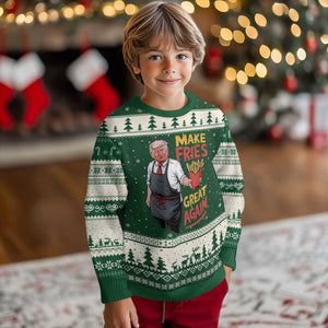 Funny Trump Fry 2024 Ugly Christmas Sweater Make Fries Great Again TS02 Forest Green Beige Print Your Wear