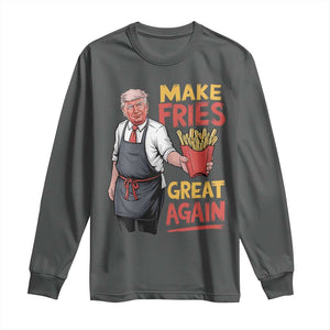 Funny Trump Fry 2024 Long Sleeve Shirt Make Fries Great Again TS02 Dark Heather Print Your Wear