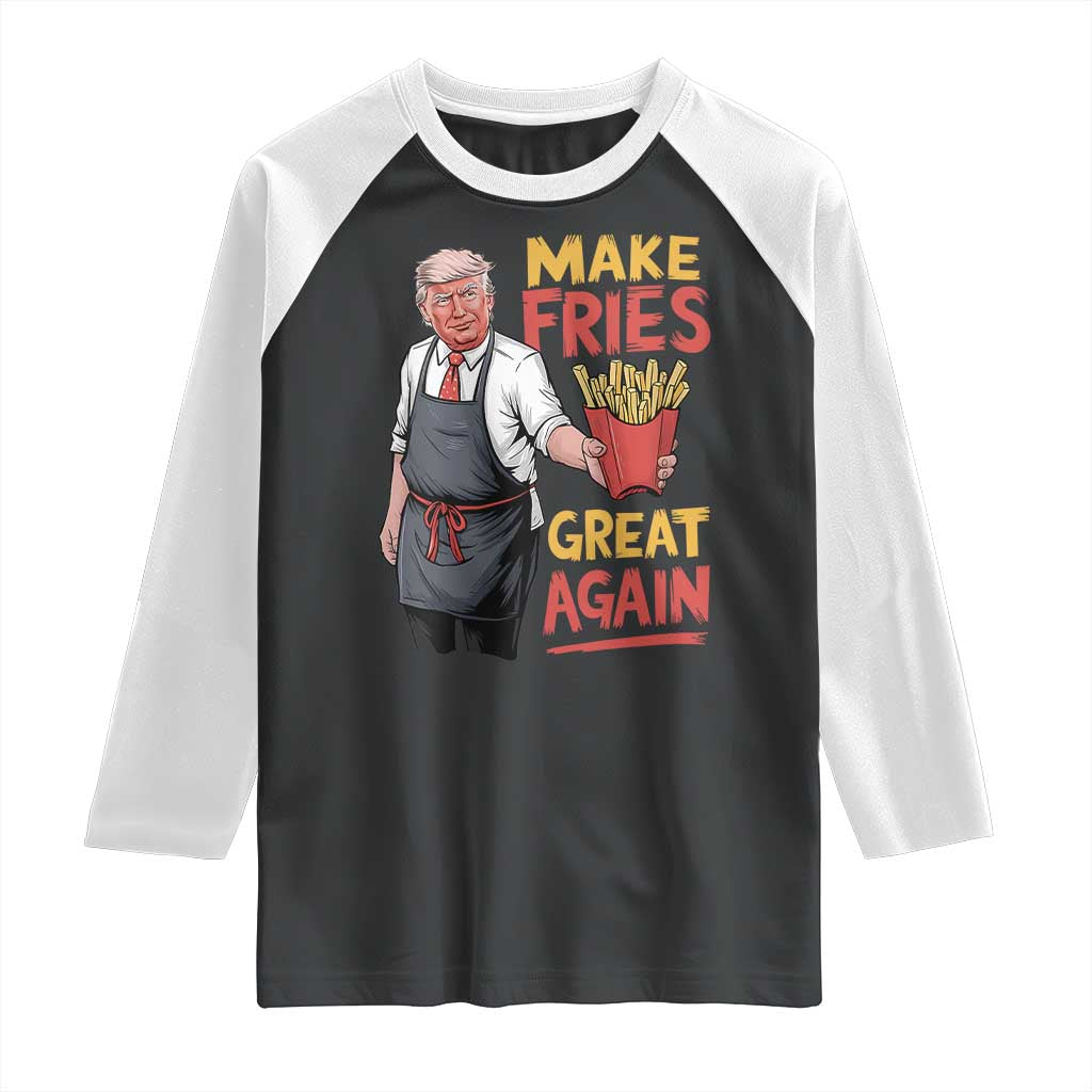 Funny Trump Fry 2024 Raglan Shirt Make Fries Great Again TS02 Black White Print Your Wear
