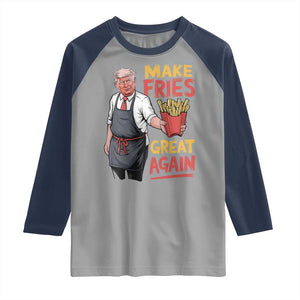 Funny Trump Fry 2024 Raglan Shirt Make Fries Great Again TS02 Sport Gray Navy Print Your Wear