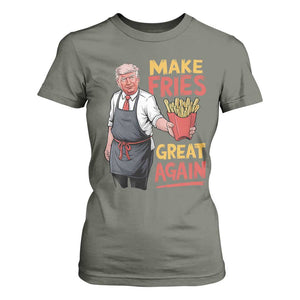 Funny Trump Fry 2024 T Shirt For Women Make Fries Great Again TS02 Military Green Print Your Wear