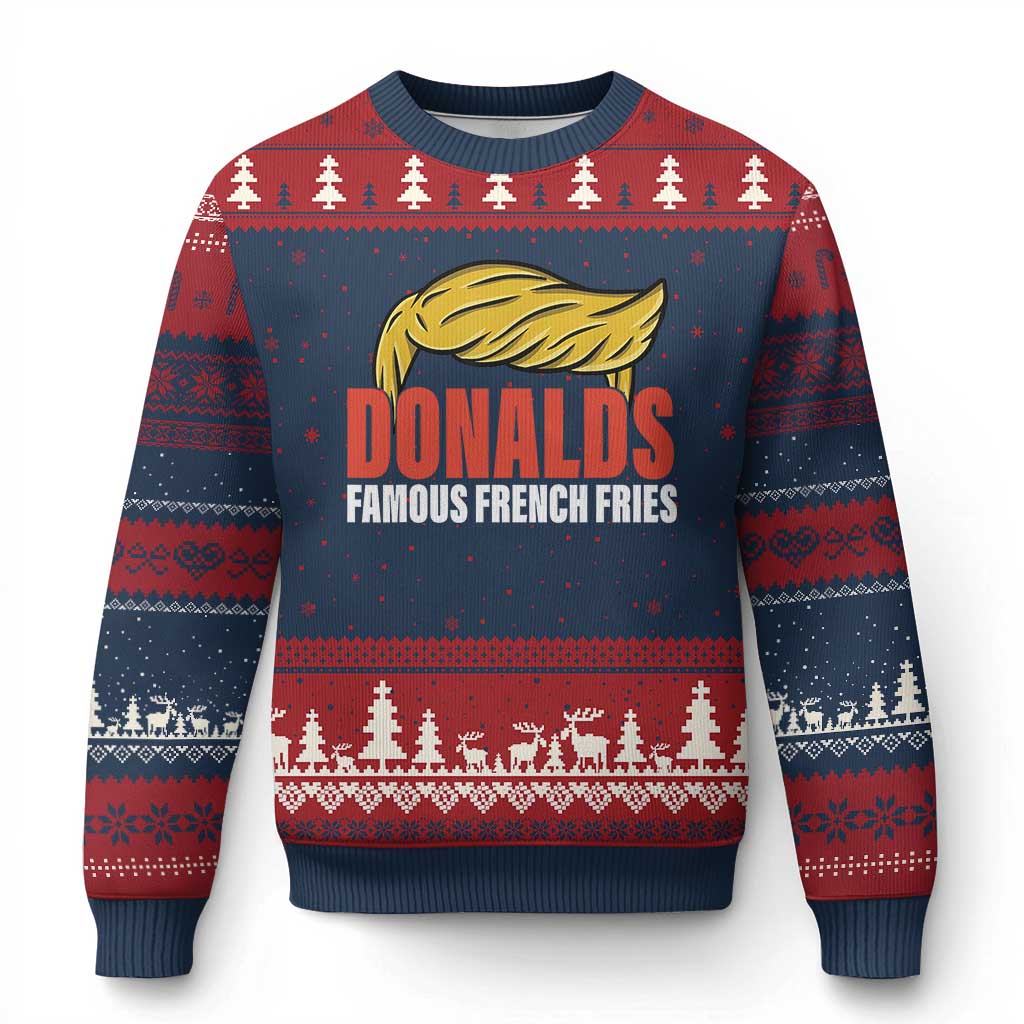 Funny Donalds Famous French Fries Ugly Christmas Sweater Trump 2024 Cooks and Serving Fry TS02 Navy Red Print Your Wear