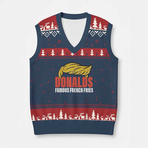 Funny Donalds Famous French Fries V-Neck Knit Sweater Vest Trump 2024 Cooks and Serving Fry TS02 Navy Red Print Your Wear