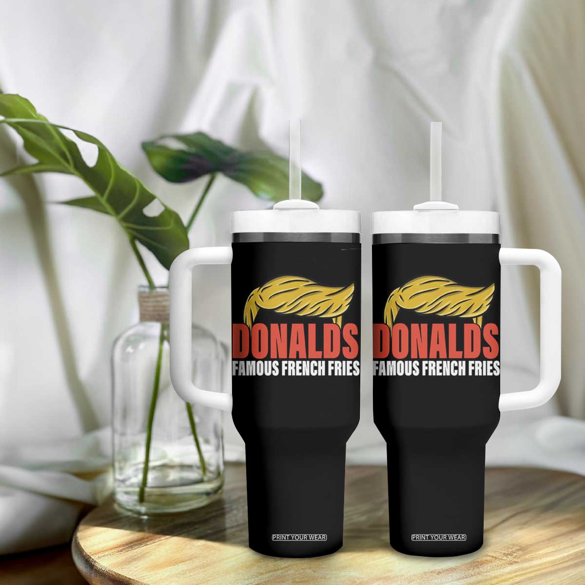 Funny Donalds Famous French Fries Tumbler With Handle Trump 2024 Cooks and Serving Fry TS02 Print Your Wear