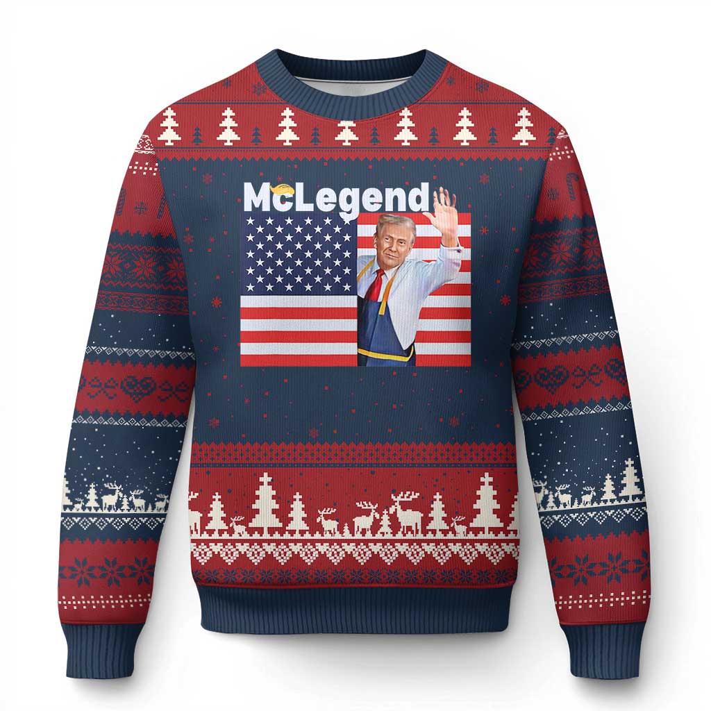 Funny Trump French Fries 2024 Ugly Christmas Sweater McLegend Fast Food Worker American Flag TS02 Navy Red Print Your Wear