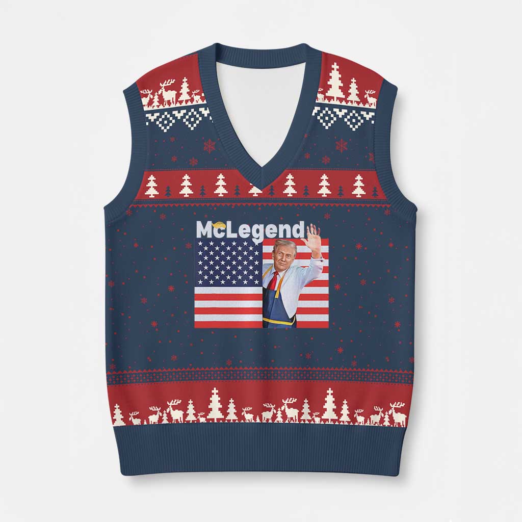 Funny Trump French Fries 2024 V-Neck Knit Sweater Vest McLegend Fast Food Worker American Flag TS02 Navy Red Print Your Wear