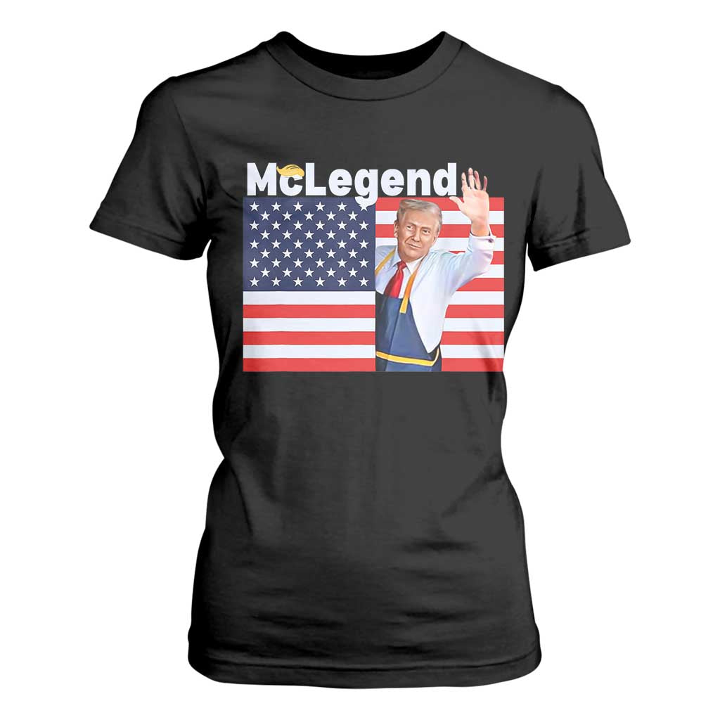 Funny Trump French Fries 2024 T Shirt For Women McLegend Fast Food Worker American Flag TS02 Black Print Your Wear