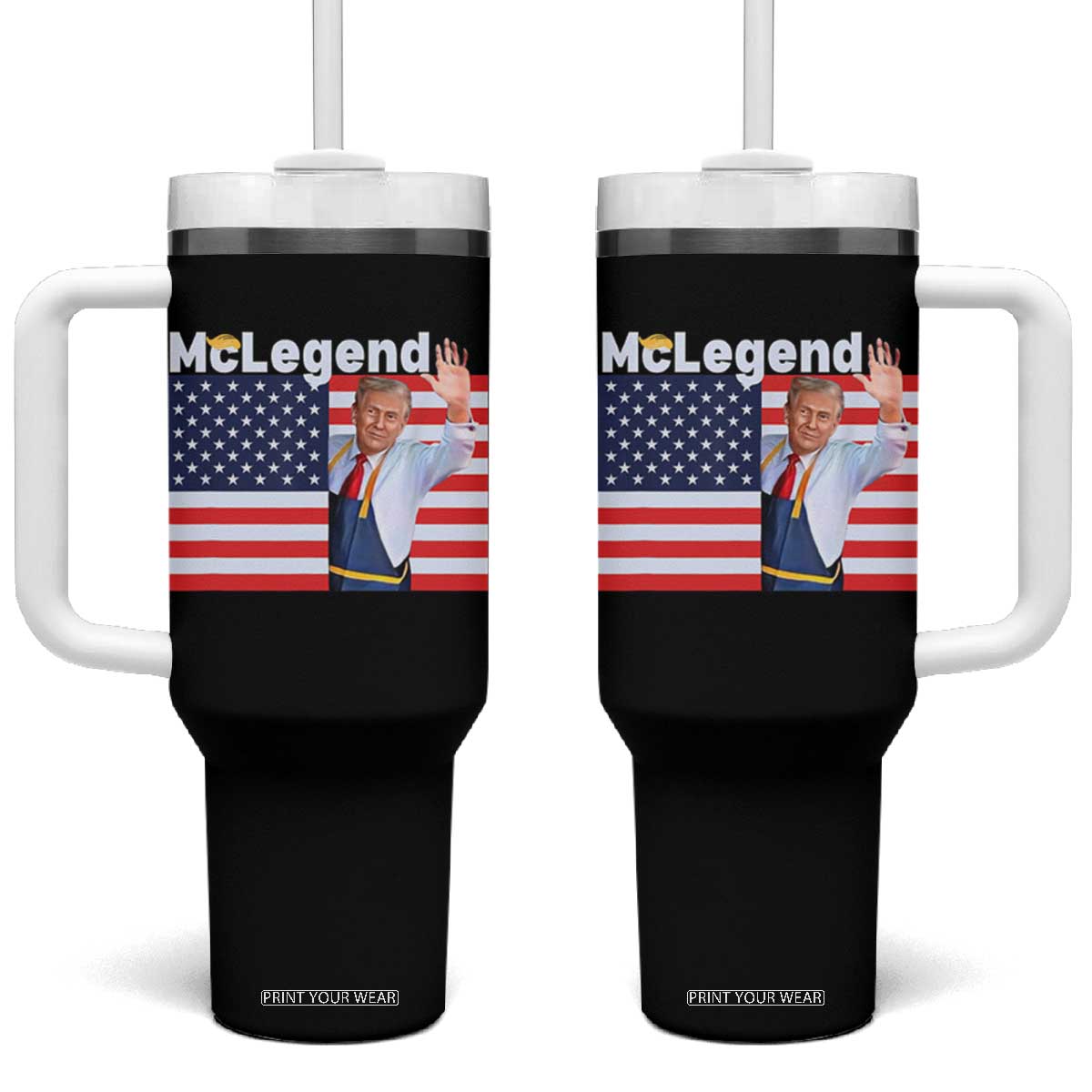 Funny Trump French Fries 2024 Tumbler With Handle McLegend Fast Food Worker American Flag TS02 One Size: 40 oz Black Print Your Wear