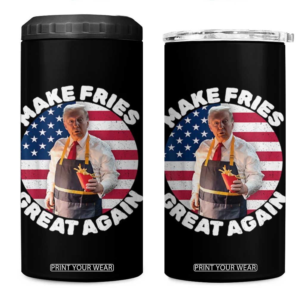 Funny Trump Fry 2024 4 in 1 Can Cooler Tumbler Make Fries Great Again American Flag TS02 One Size: 16 oz Black Print Your Wear