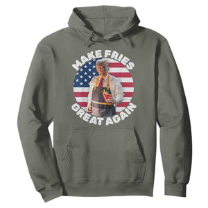 Funny Trump Fry 2024 Hoodie Make Fries Great Again American Flag TS02 Military Green Print Your Wear