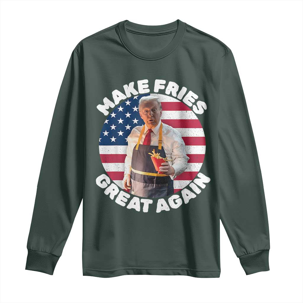 Funny Trump Fry 2024 Long Sleeve Shirt Make Fries Great Again American Flag TS02 Dark Forest Green Print Your Wear