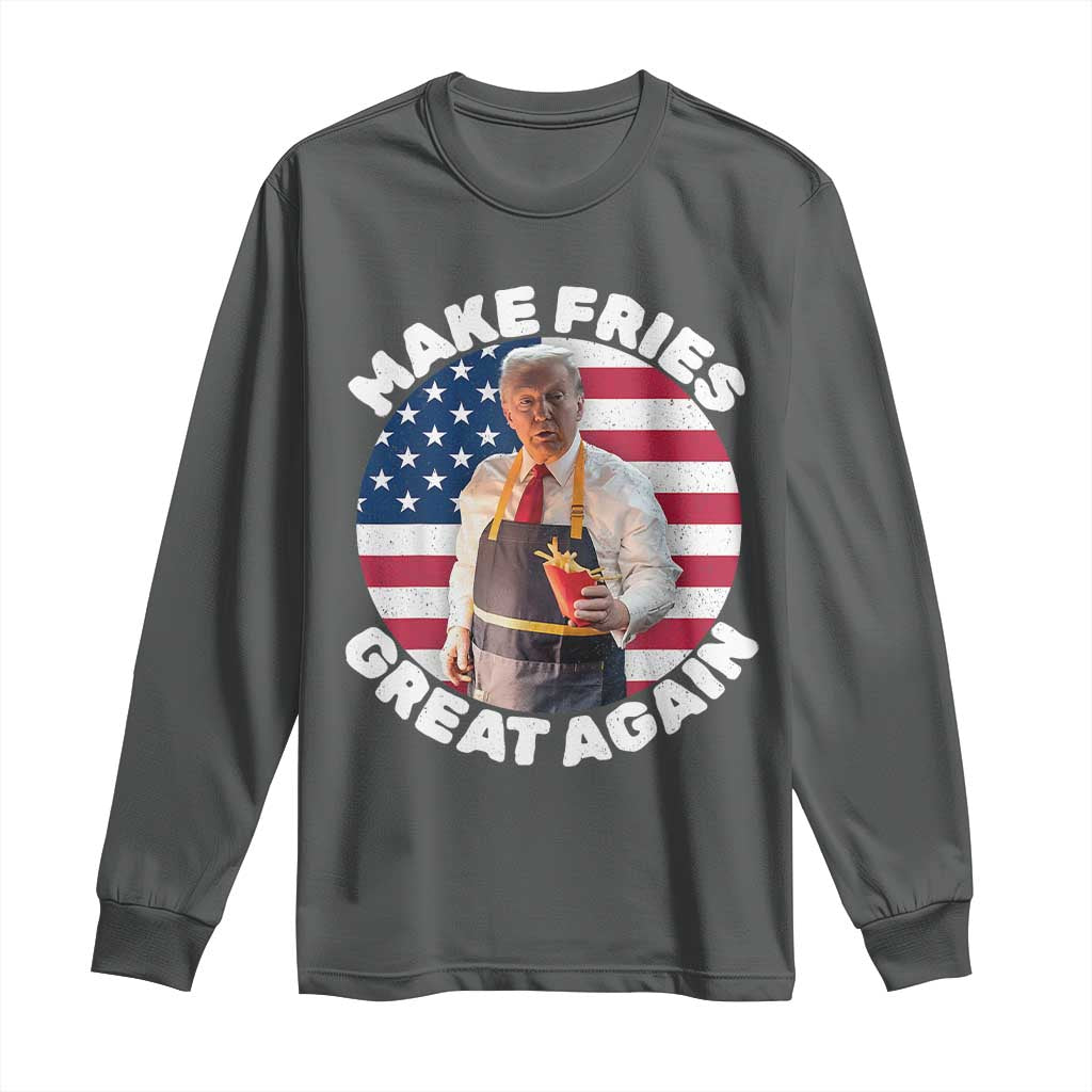 Funny Trump Fry 2024 Long Sleeve Shirt Make Fries Great Again American Flag TS02 Dark Heather Print Your Wear