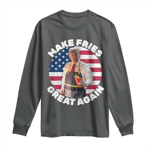 Funny Trump Fry 2024 Long Sleeve Shirt Make Fries Great Again American Flag TS02 Dark Heather Print Your Wear