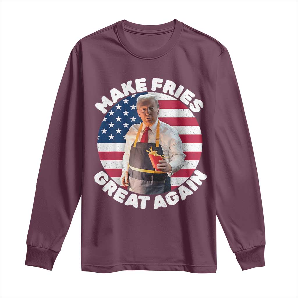Funny Trump Fry 2024 Long Sleeve Shirt Make Fries Great Again American Flag TS02 Maroon Print Your Wear