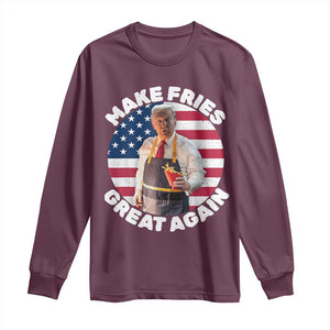 Funny Trump Fry 2024 Long Sleeve Shirt Make Fries Great Again American Flag TS02 Maroon Print Your Wear