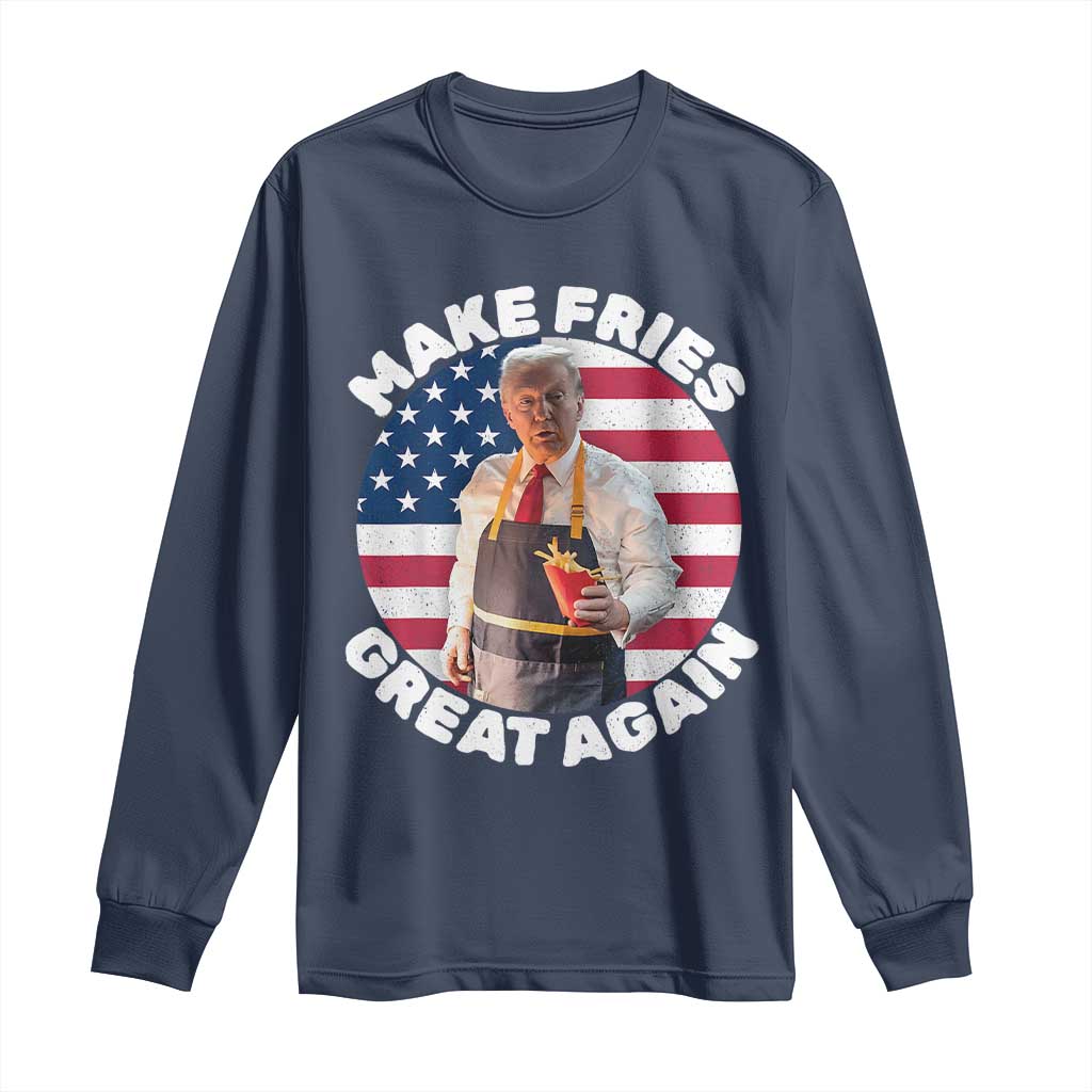 Funny Trump Fry 2024 Long Sleeve Shirt Make Fries Great Again American Flag TS02 Navy Print Your Wear