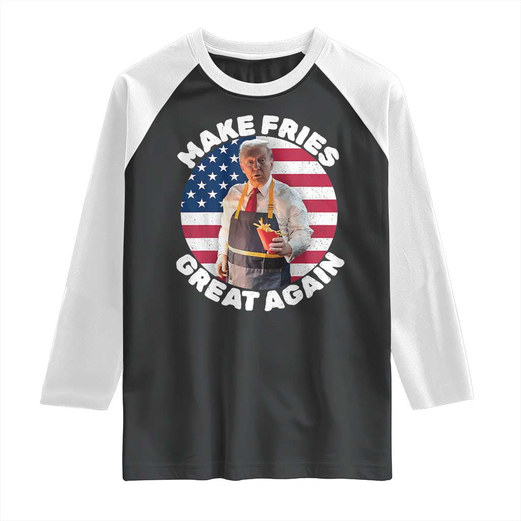 Funny Trump Fry 2024 Raglan Shirt Make Fries Great Again American Flag TS02 Black White Print Your Wear
