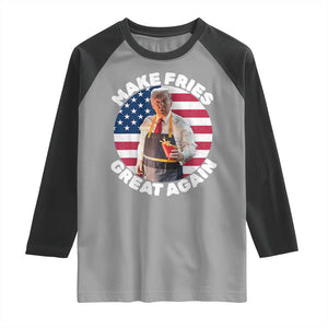 Funny Trump Fry 2024 Raglan Shirt Make Fries Great Again American Flag TS02 Sport Gray Black Print Your Wear