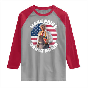 Funny Trump Fry 2024 Raglan Shirt Make Fries Great Again American Flag TS02 Sport Gray Red Print Your Wear