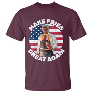 Funny Trump Fry 2024 T Shirt Make Fries Great Again American Flag TS02 Maroon Print Your Wear