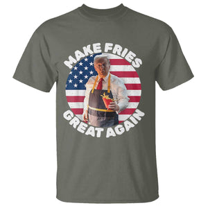 Funny Trump Fry 2024 T Shirt Make Fries Great Again American Flag TS02 Military Green Print Your Wear