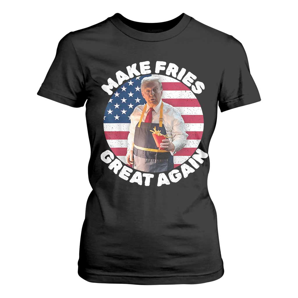 Funny Trump Fry 2024 T Shirt For Women Make Fries Great Again American Flag TS02 Black Print Your Wear