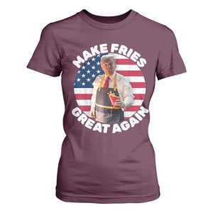 Funny Trump Fry 2024 T Shirt For Women Make Fries Great Again American Flag TS02 Maroon Print Your Wear