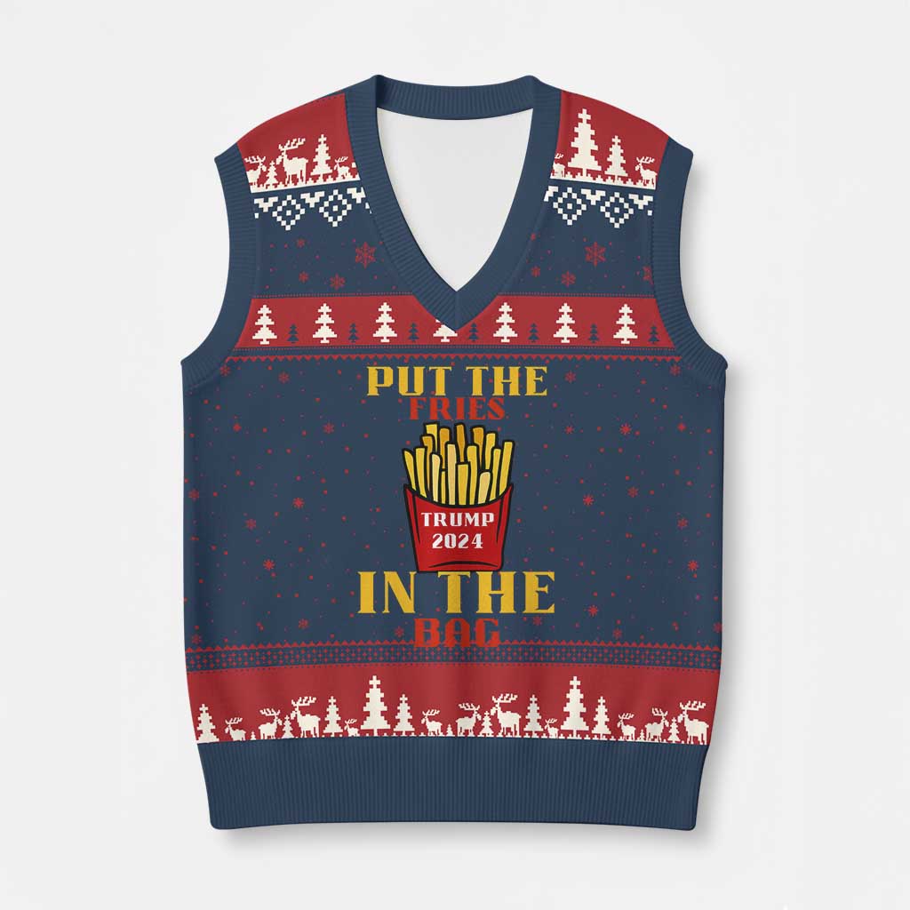 Funny Trump French Fry 2024 V-Neck Knit Sweater Vest Put The Fries In The Bag Fast Food TS02 Navy Red Print Your Wear