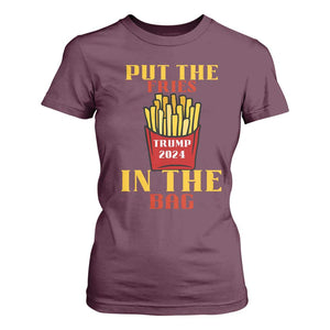 Funny Trump French Fry 2024 T Shirt For Women Put The Fries In The Bag Fast Food TS02 Maroon Print Your Wear