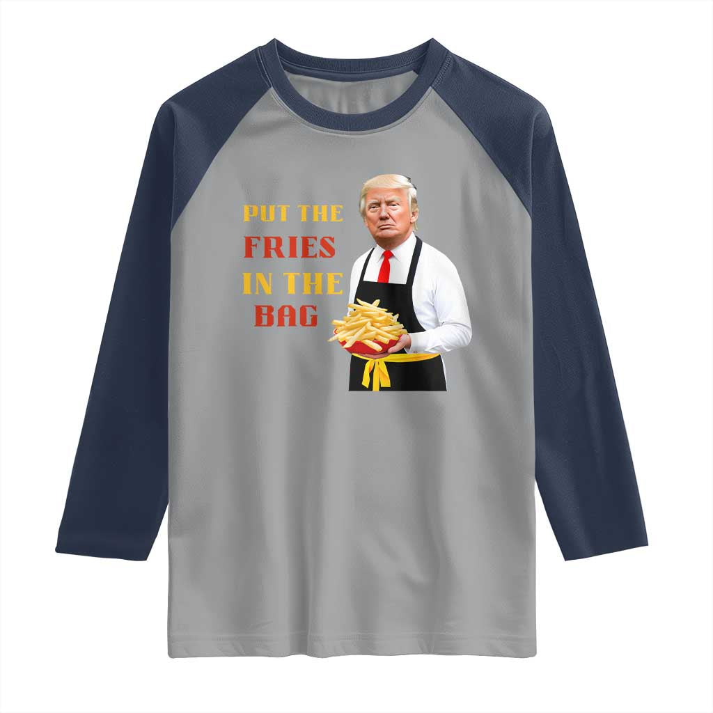 Funny Trump French Fry Raglan Shirt Put The Fries In The Bag 2024 Fast Food Worker TS02 Sport Gray Navy Print Your Wear