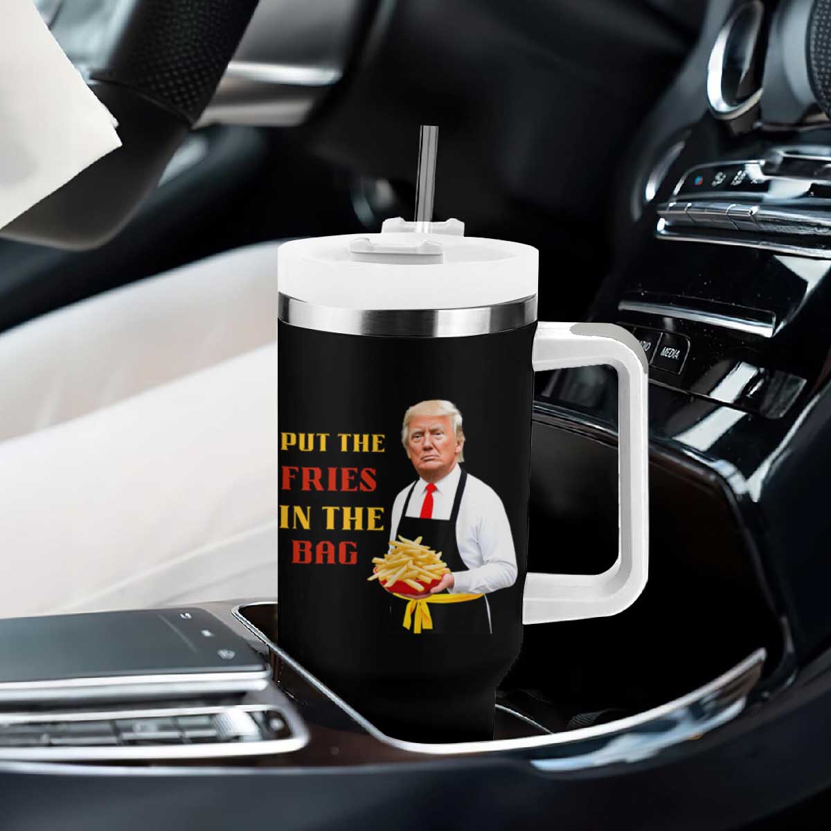 Funny Trump French Fry Tumbler With Handle Put The Fries In The Bag 2024 Fast Food Worker TS02 Print Your Wear