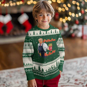 Funny Trump French Fry Ugly Christmas Sweater Fast Food Put The Fries In The Bag TS02 Forest Green Beige Print Your Wear