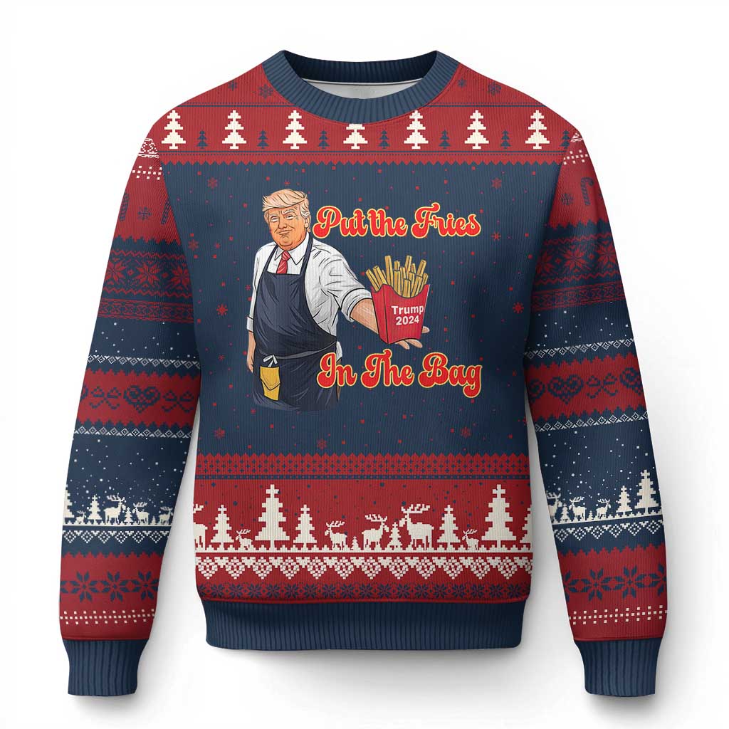 Funny Trump French Fry Ugly Christmas Sweater Fast Food Put The Fries In The Bag TS02 Navy Red Print Your Wear