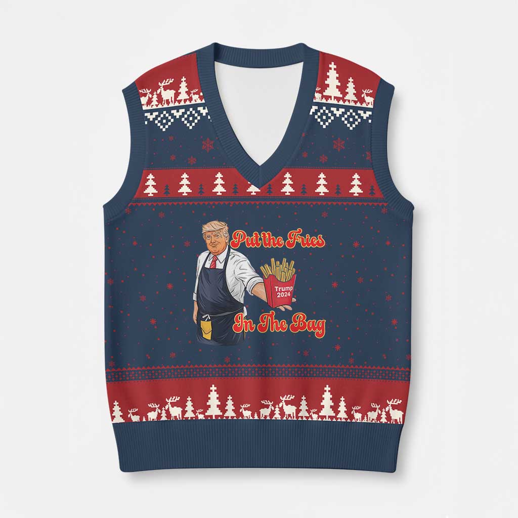 Funny Trump French Fry V-Neck Knit Sweater Vest Fast Food Put The Fries In The Bag TS02 Navy Red Print Your Wear