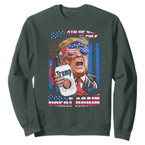 Trump Won 2024 Sweatshirt Make 4th of July Great Again Beer Drinking USA Party American Flag TS02 Dark Forest Green Print Your Wear